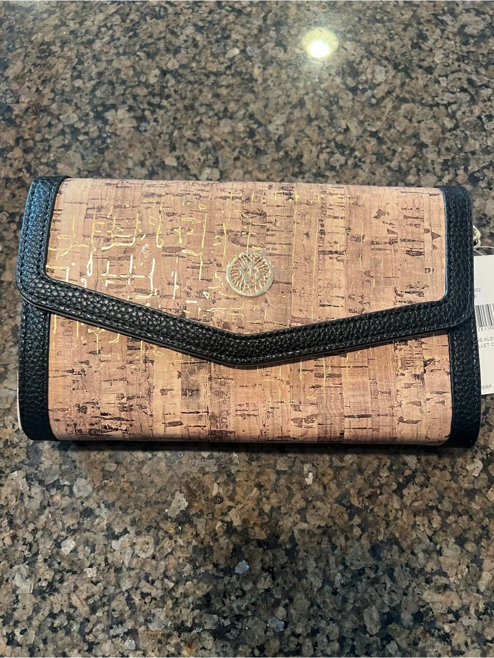 NWT Anne Klein Cork Crossbody with Chain Link Strap and Black Leather Trim